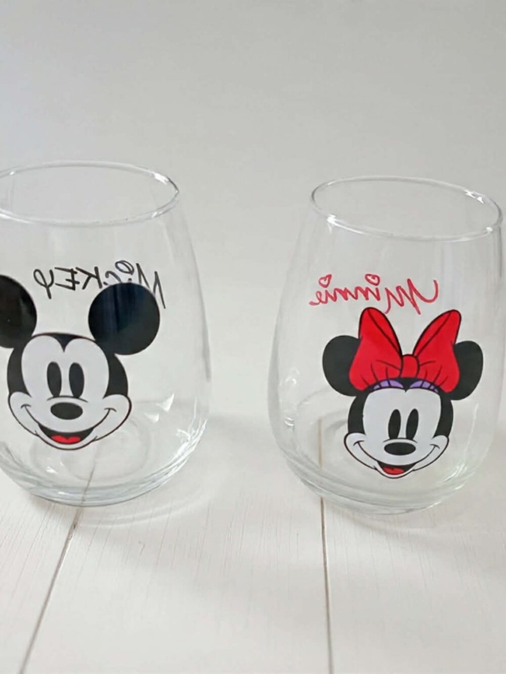 Disney Mickey and Minnie Mouse Stemless Wine Glass, Set of 2